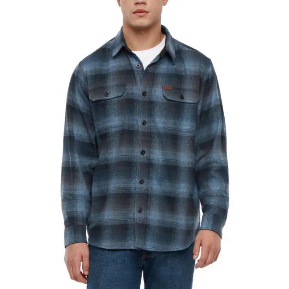 Orvis Men’s Flannel Shirt Regular Fit Heavyweight Cotton Plaid Blue Size L